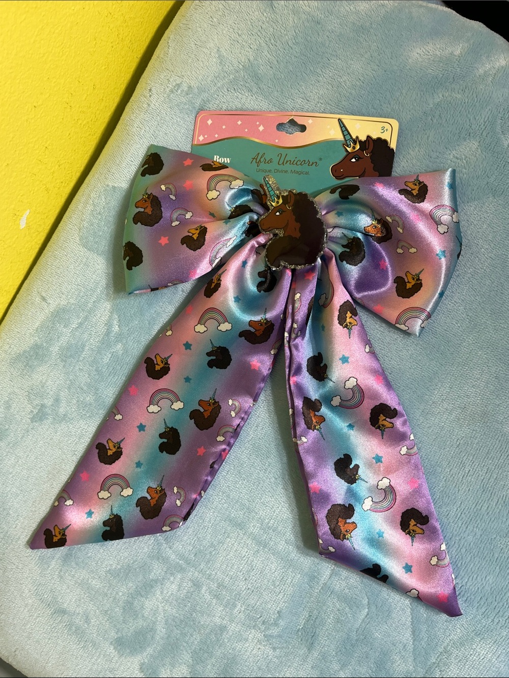 Afro Unicorn Kids Satin Hair Bow - Purple & Blue Gradient